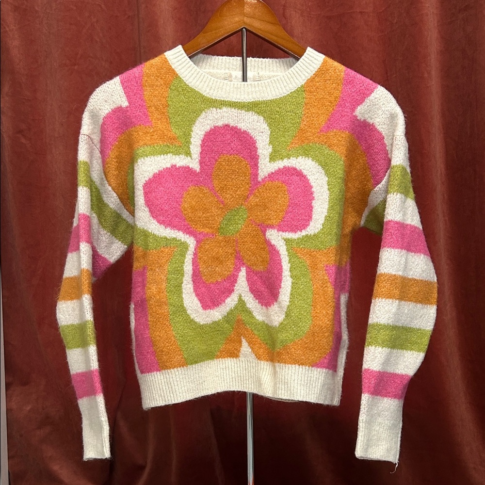 Altar'd State Vibrant Floral Crew Neck Sweater